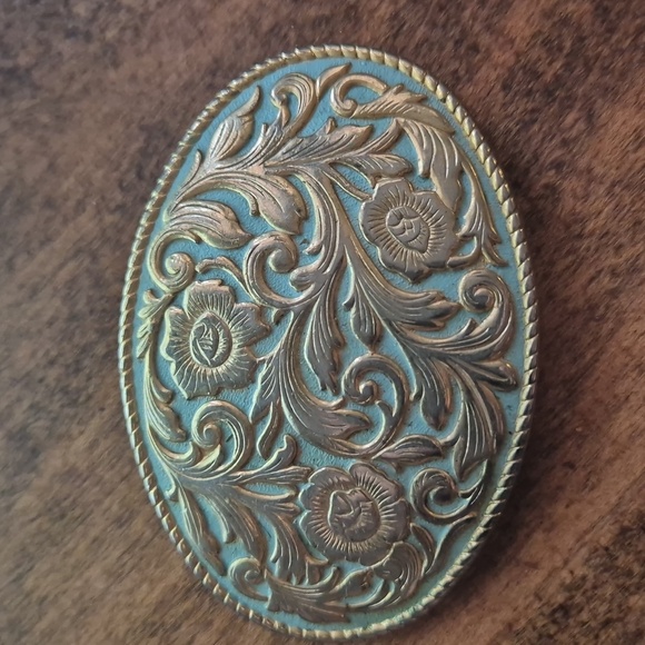 Beautiful Blue & Gold Tone Floral Belt Buckle Women's - Picture 1 of 3